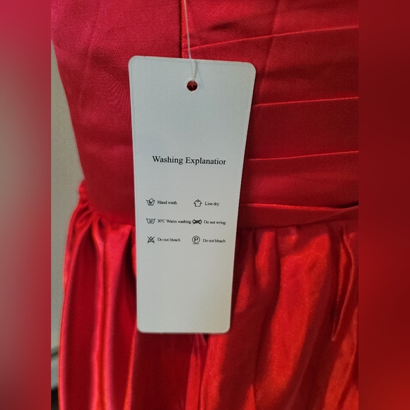 Vibrant Red Satin Babydoll Dress With Adjustable Straps - Picture 4 of 5